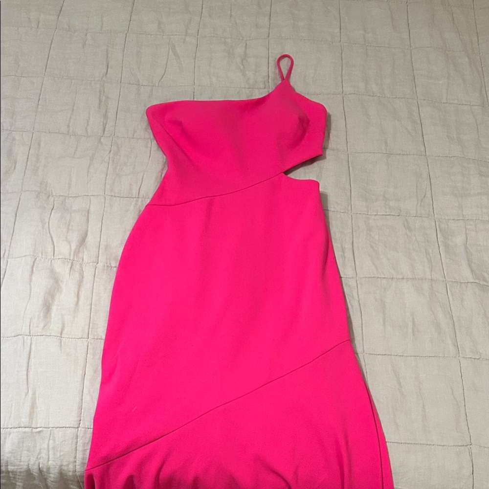 Betsy & Adam Vibrant Pink One-Shoulder Dress